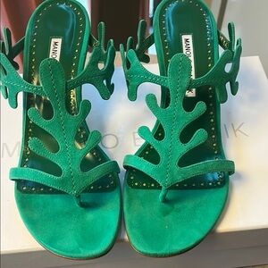 Manolo Blahnik Green Sandals with Snowflake Cutouts